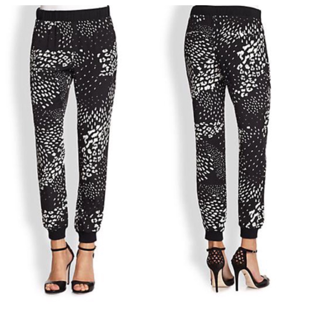 Tibi Black Abstract Printed Silk Joggers